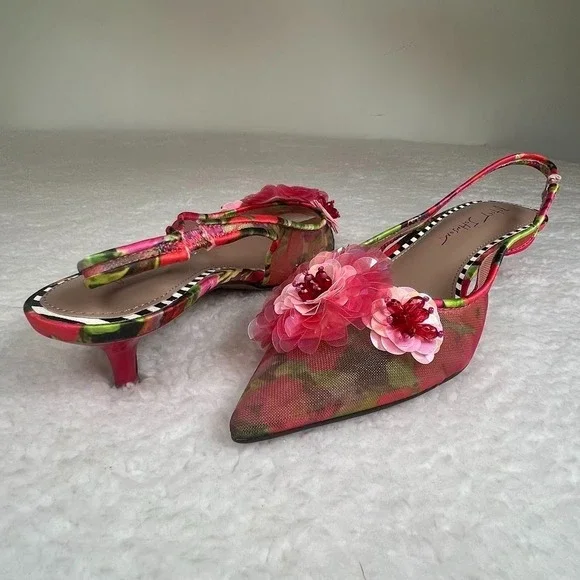 Betsey Johnson Audree Floral Slingback Kitten Heels Sequin Pointed Toe Women's 7 - Picture 8 of 9